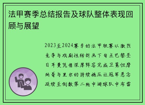法甲赛季总结报告及球队整体表现回顾与展望